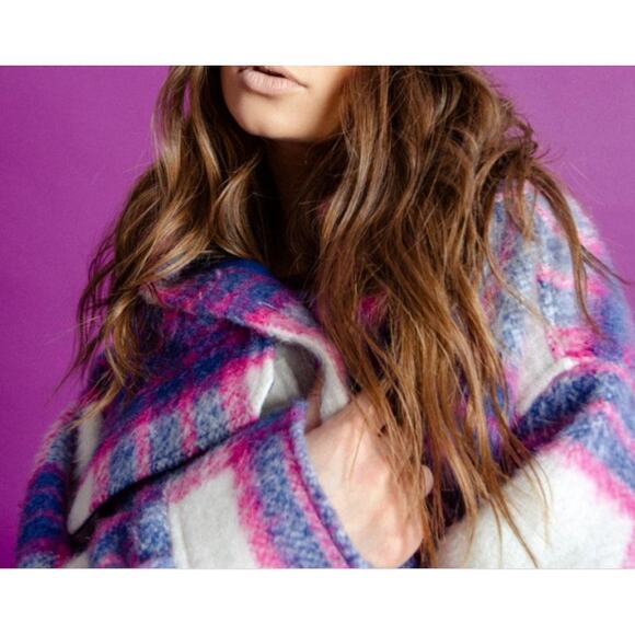 Molly Bracken Lili Sidonio Plaid Shirt Coat Pink Women's Coat - Picture 9 of 9